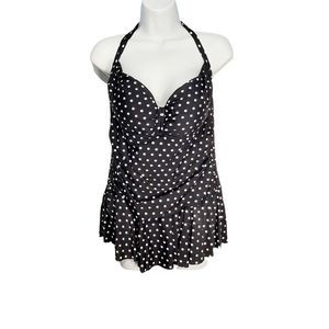 Rose Marie Reed Retro Style Black Polka Dot One Piece Swimsuit Size XXL
